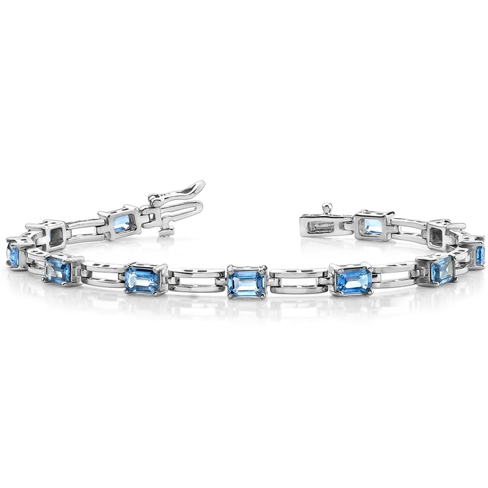 Emerald Cut Swiss Blue Topaz Bracelet In White Gold
