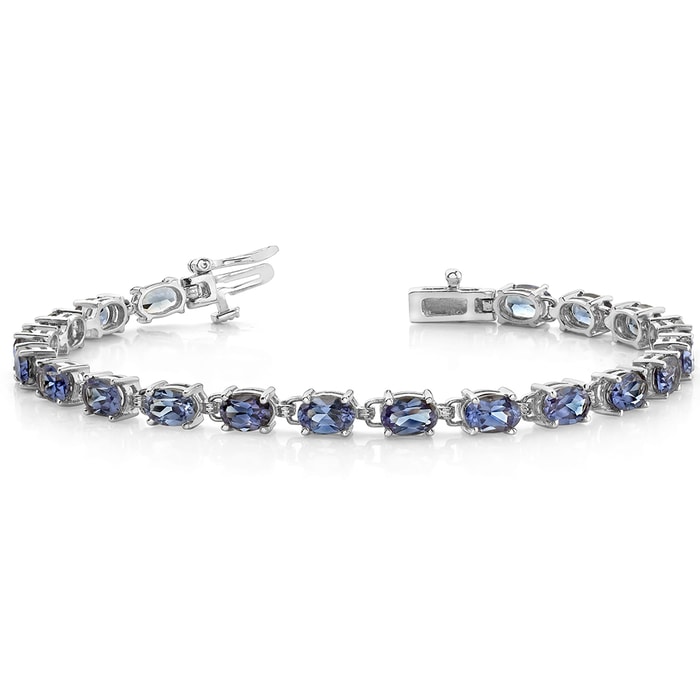 White Gold Gemstone Bracelet With Oval Cut Tanzanites (10 Ctw)