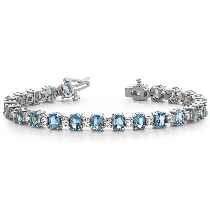 Blue Topaz Bracelet In White Gold With Diamonds (16 Ctw)