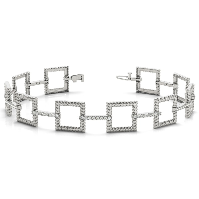 Twisted Square Diamond Bracelet in White Gold (1 ctw)
