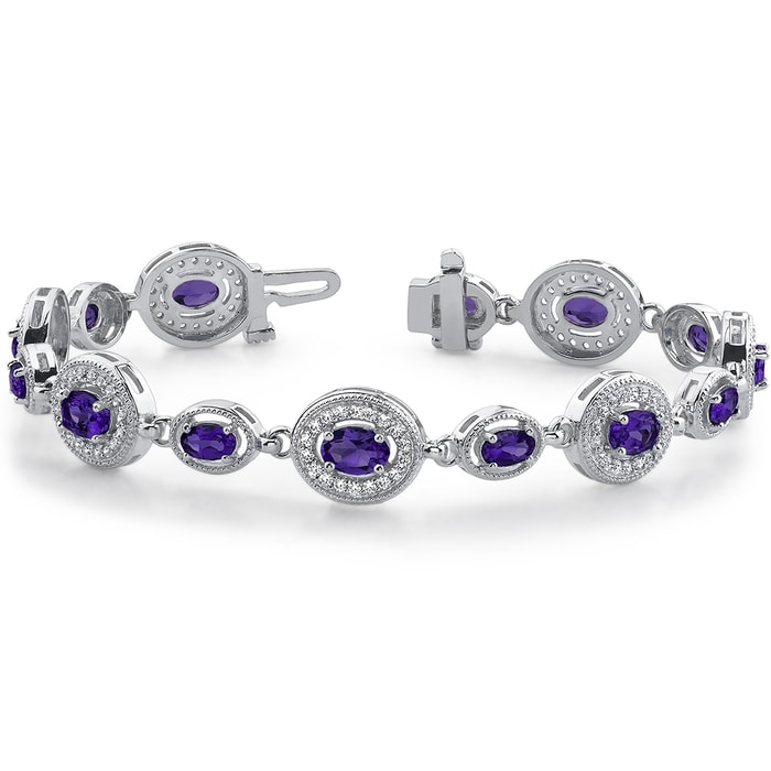 Vintage Amethyst And Diamond Bracelet In White Gold (6 Ctw)