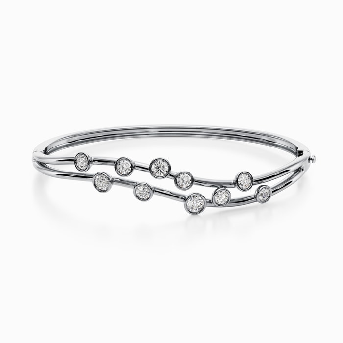 Wave Bezel Lab Diamond Bangle Bracelet in White Gold