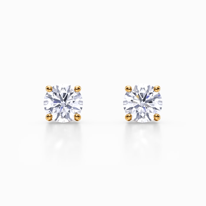 Round Lab Grown Diamond Studs in Yellow Gold (1 Carat)