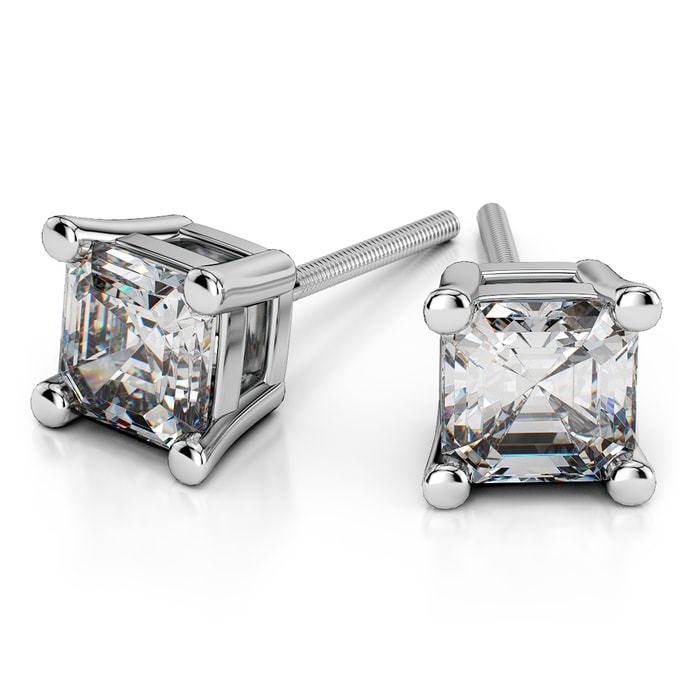 Asscher Diamond Stud Earrings in White Gold (1/4 ctw)