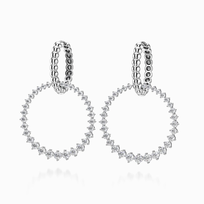 Beaded and Graduated Lab Diamond Hoop Earrings in White Gold