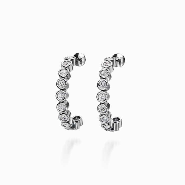 Bezel Arc Round Lab Diamond Hoop Earrings in White Gold