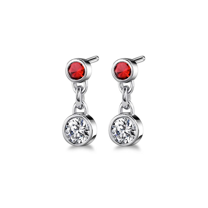 Bezel Diamond & Ruby Link Earrings in White Gold