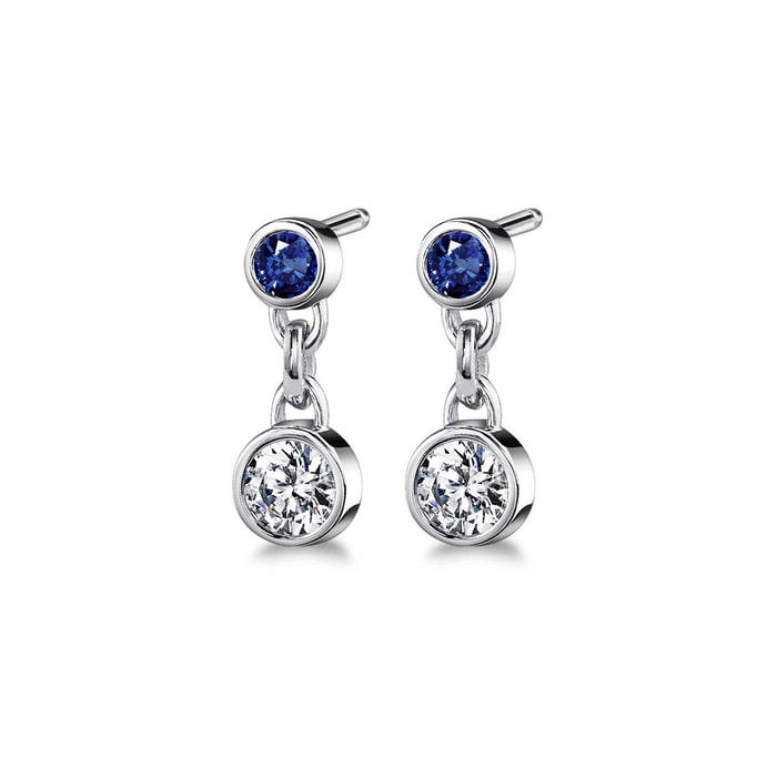 Diamond And Sapphire Drop Earrings In 14K White Gold