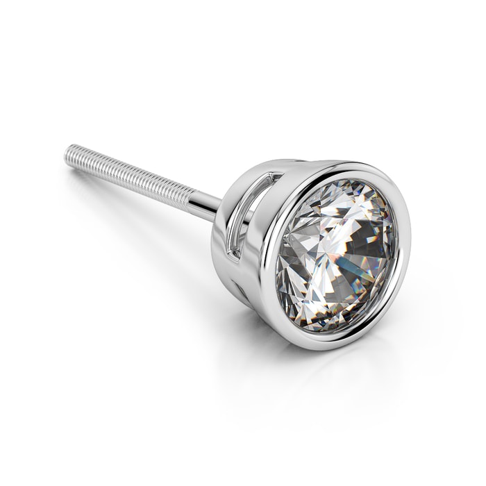 Single Diamond Stud Earring Setting (Bezel) In White Gold