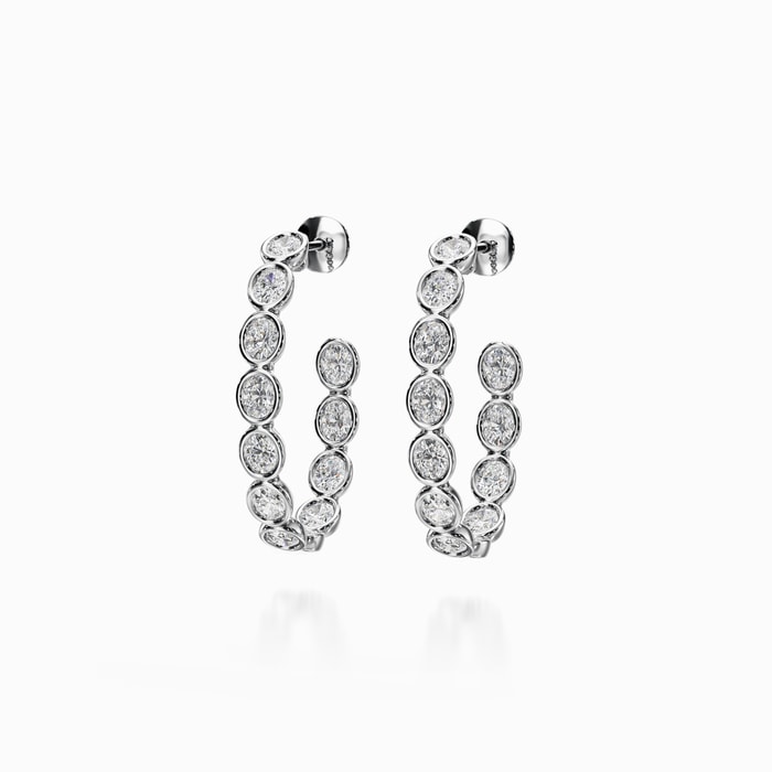 Bezel Oval Lab Diamond Inside Out Hoop Earrings in White Gold