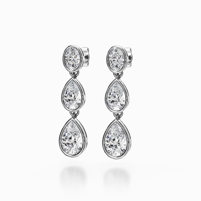 Bezel Pear and Oval Lab Diamond Drop Earrings in White Gold (5 Carat)