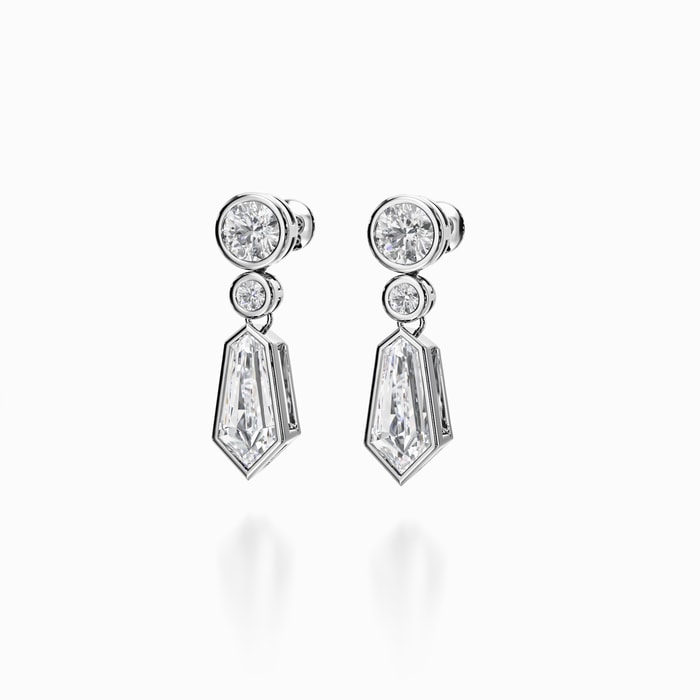 Bezel Round and Kite Lab Diamond Drop Earrings in White Gold