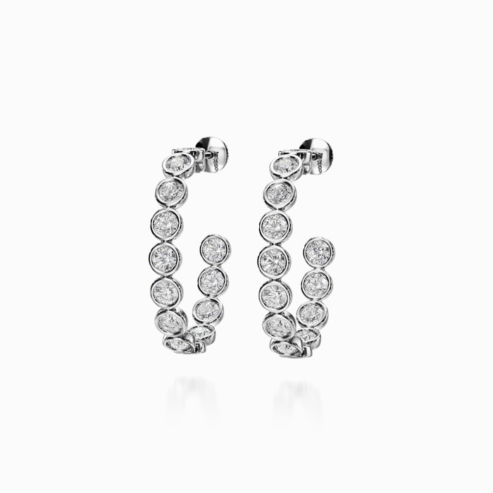 Bezel Round Lab Diamond Inside Out Hoop Earrings in White Gold