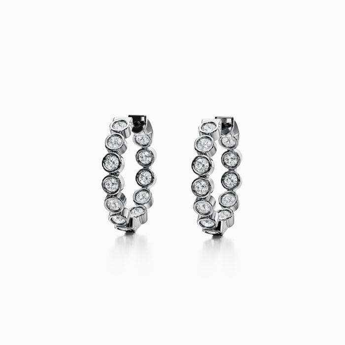 Bezel Round Lab Diamond Hoop Earrings in White Gold