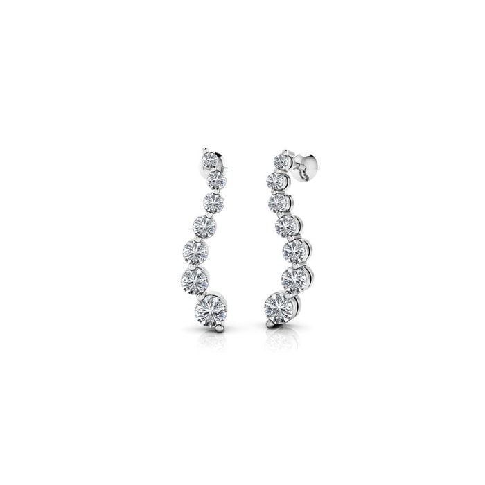 Curved Diamond Drop Earrings In 14K White Gold (1 Carat)