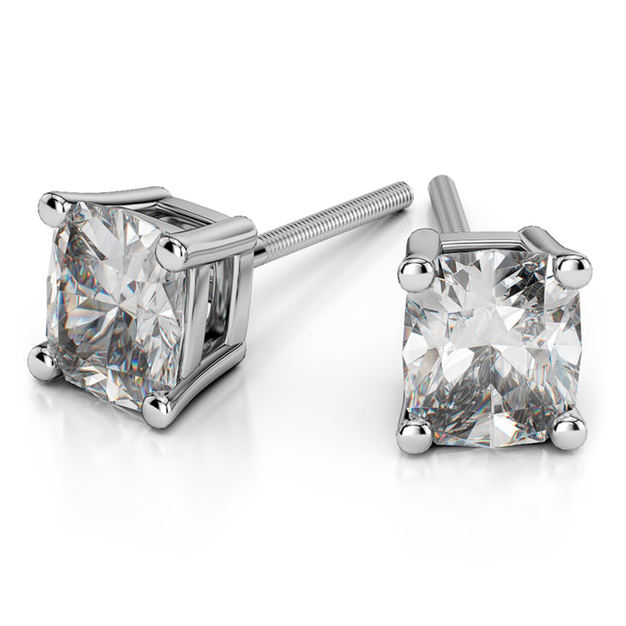 Cushion Diamond Stud Earrings in White Gold (4 ctw)