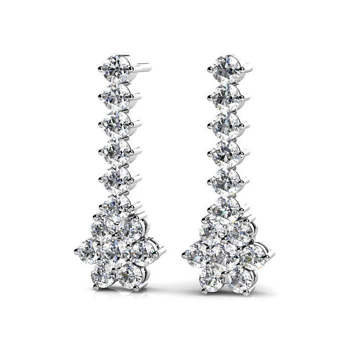 One Carat Dangle Diamond Earrings In White Gold