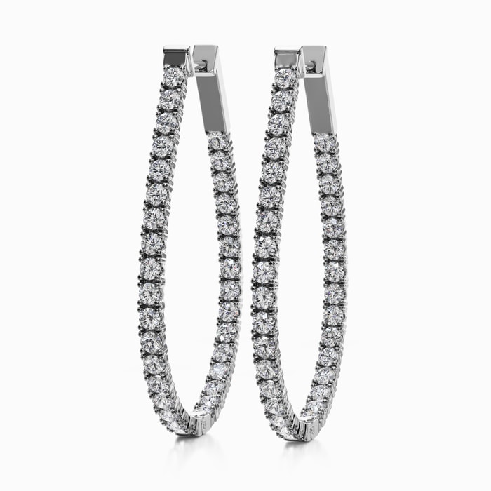 Elongated Lab Diamond Hoop Earrings in White Gold (3.78 Carat)