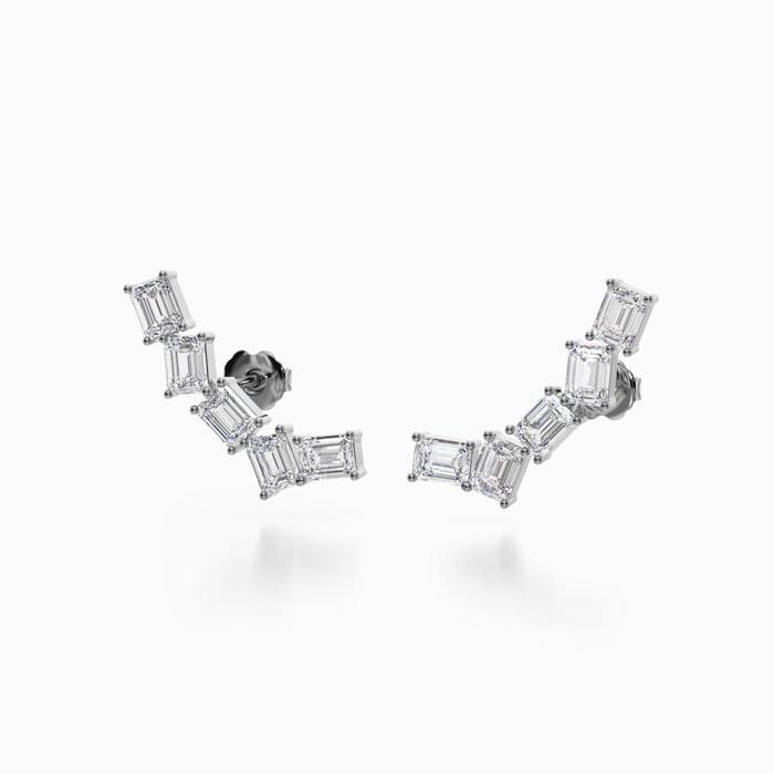 Emerald Lab Diamond Climber Earrings in White Gold (2.20 carat)