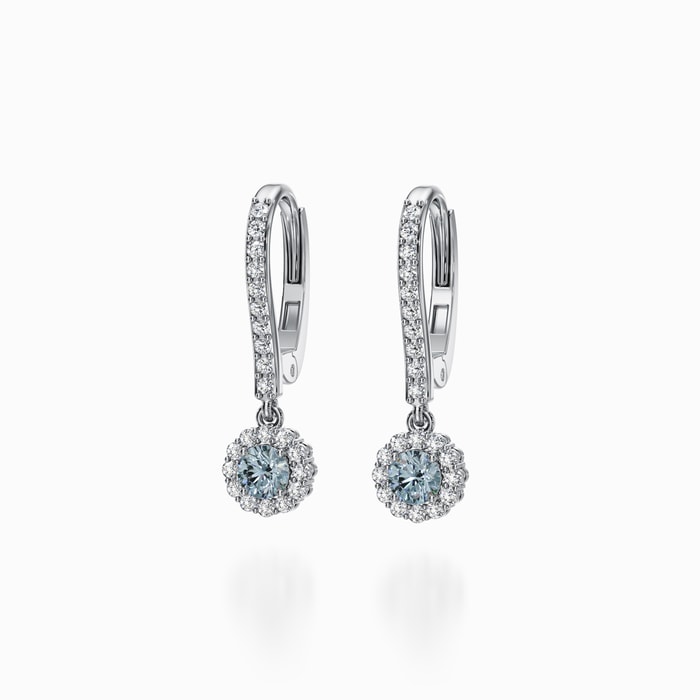Fancy Blue Center Lab Diamond Halo Drop earrings in White Gold (1 Carat)