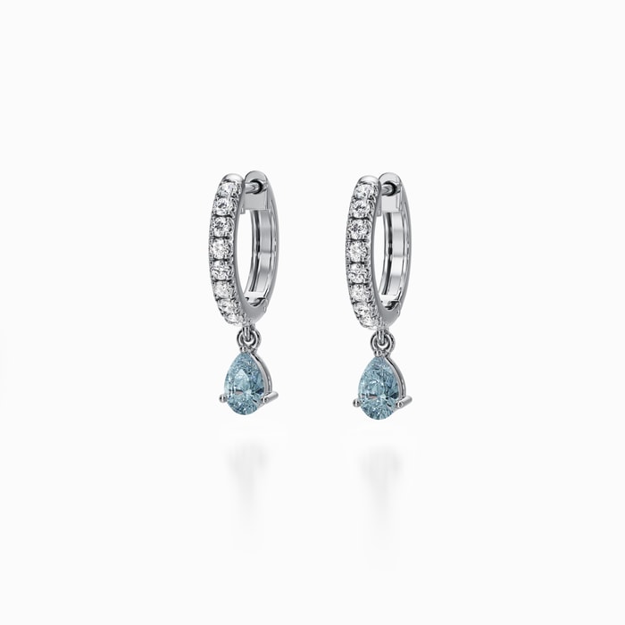 Fancy Blue Pear Lab Diamond Drop Earrings in White Gold 