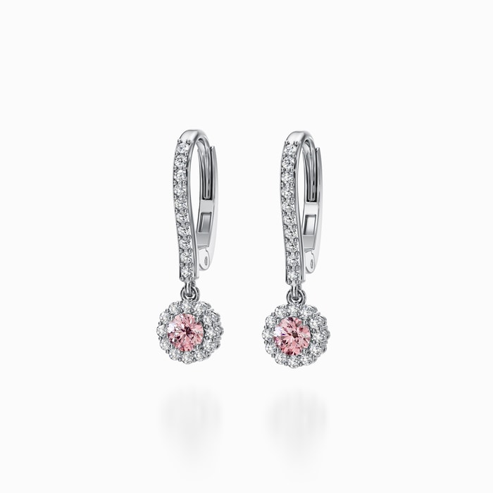 Fancy Pink Center Lab Diamond Halo Drop earrings in White Gold (1 Carat)