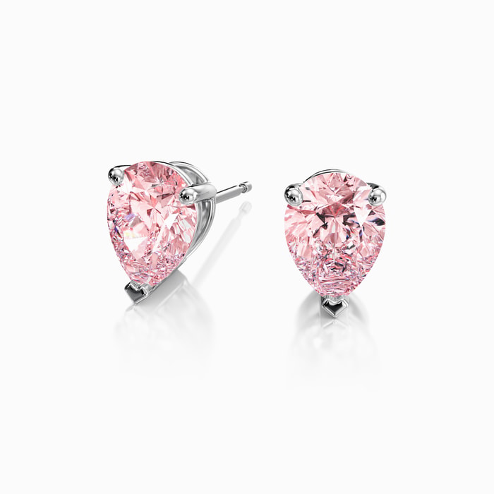 Fancy Pink Pear Lab Diamond Stud Earrings in White Gold (2 Carat)