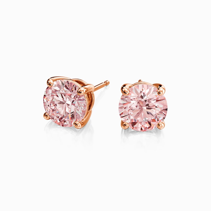 Fancy Pink Round Lab Diamond Stud Earrings in Rose Gold (2 Carat)