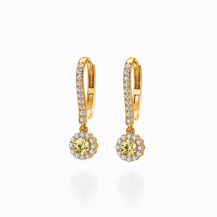 Fancy Yellow Center Lab Diamond Halo Drop earrings in Yellow Gold (1 Carat)