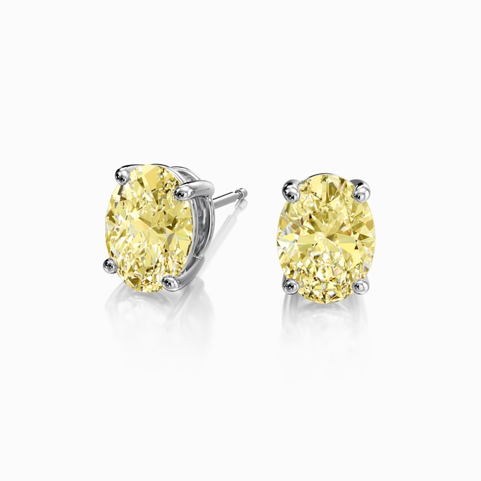 Fancy Yellow Oval Lab Diamond Stud Earrings in White Gold (3 Carat)