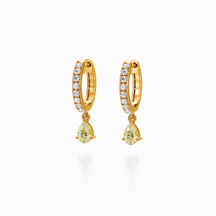 Fancy Yellow Pear Lab Diamond Drop Earrings in Yellow Gold