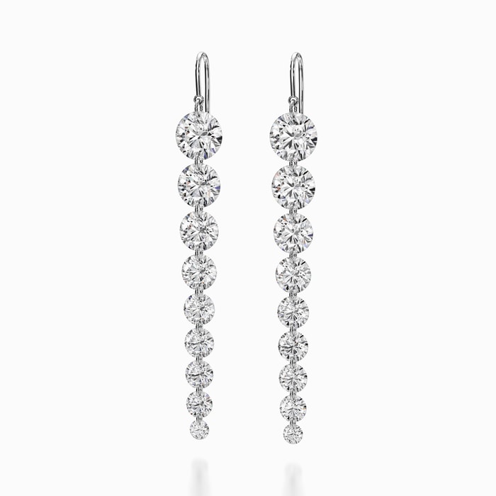Floating Graduated Lab Diamond Drop Earrings in White Gold