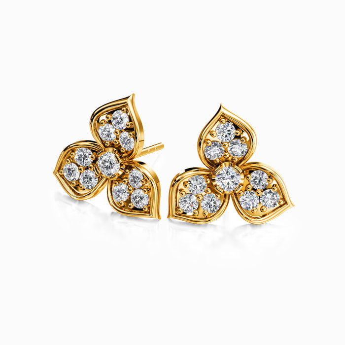 Floral Lab Diamond Cluster Earrings in Yellow Gold (0.85 Carat)
