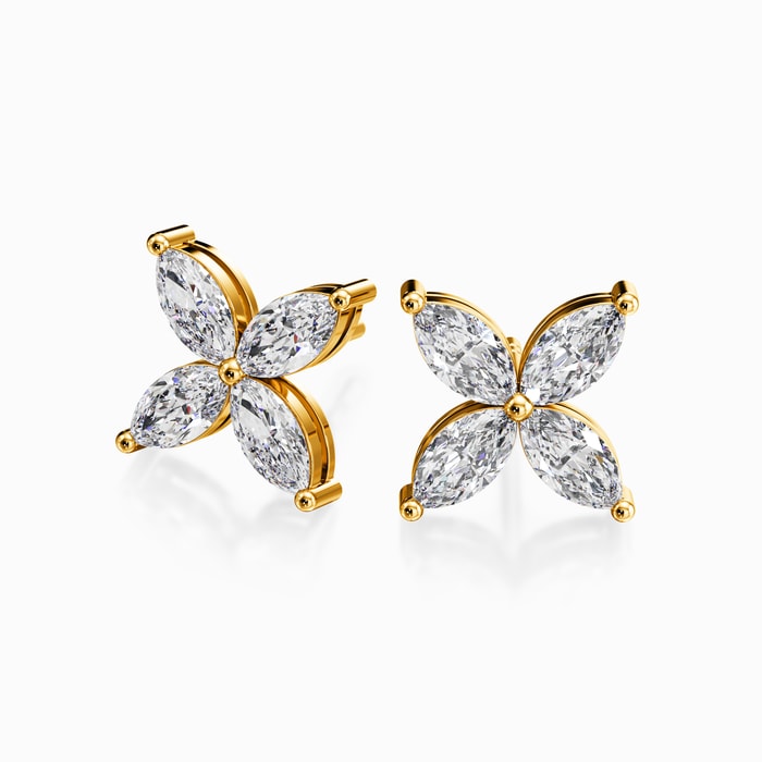 Four Petal Lab Diamond Stud Earrings in Yellow Gold (2.00 Carat)