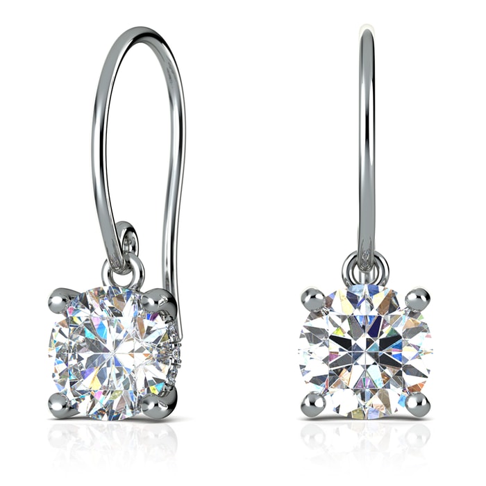 French Wire Diamond Earrings In Platinum With Diamond Basket