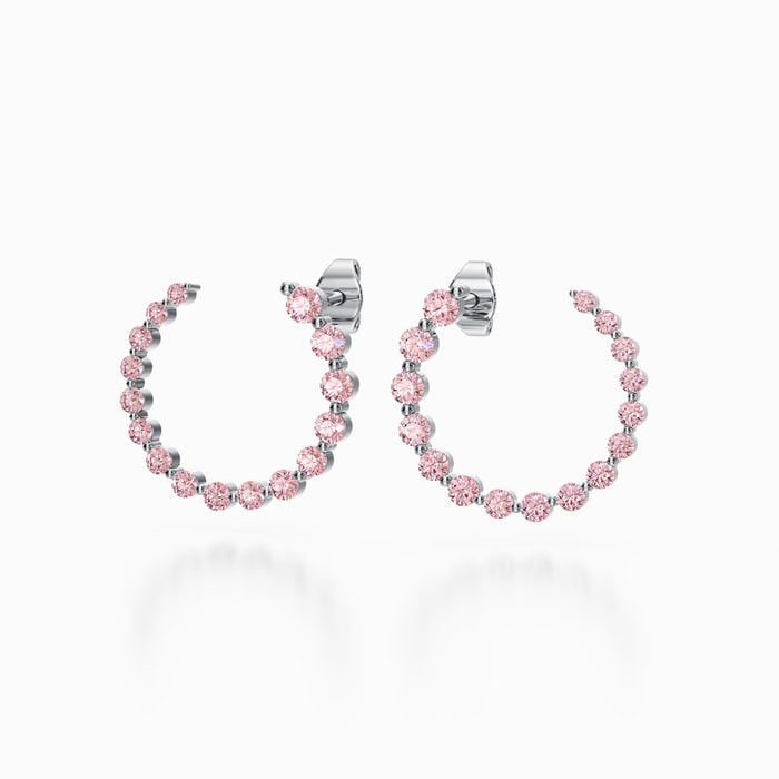 Graduated Fancy Pink Color Lab Diamond Open Hoop Earrings in White Gold