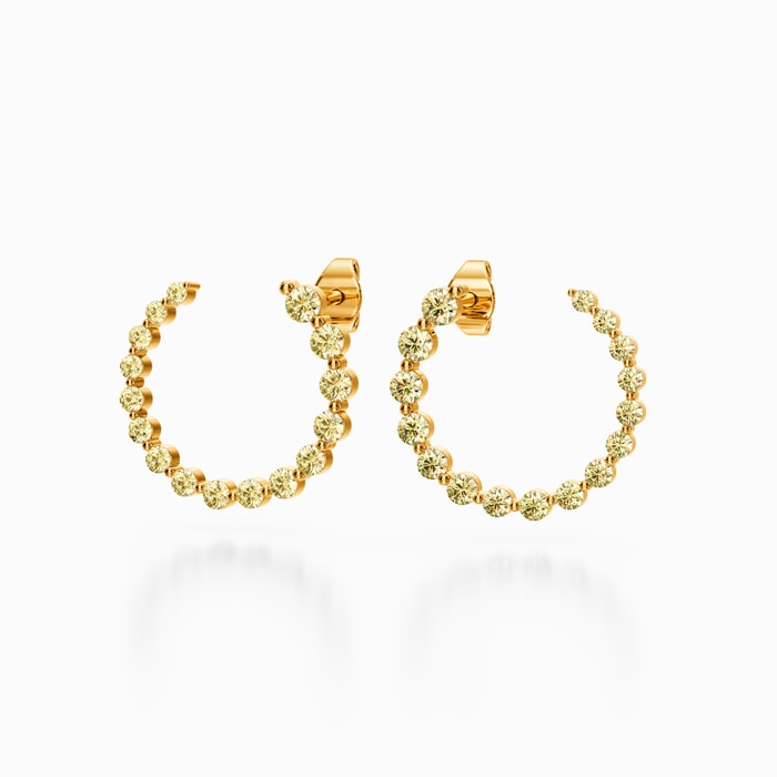 Graduated Fancy Yellow Color Lab Diamond Open Hoop Earrings in Yellow Gold 