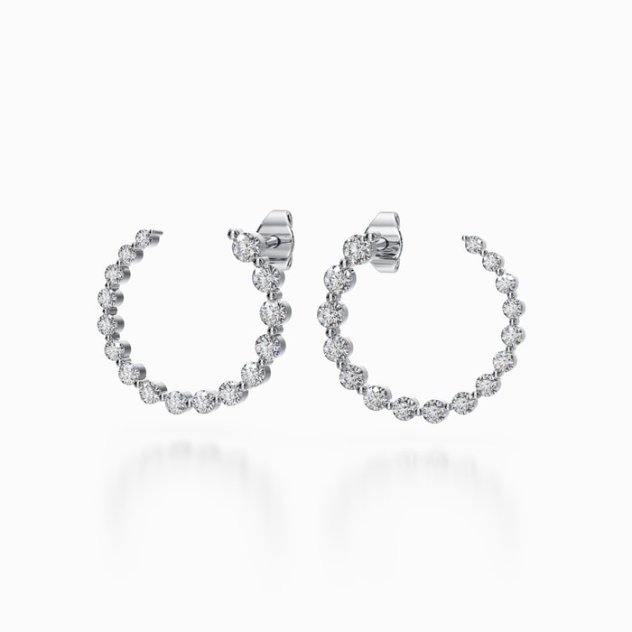 Graduated Lab Diamond Open Hoop Earrings in White Gold 