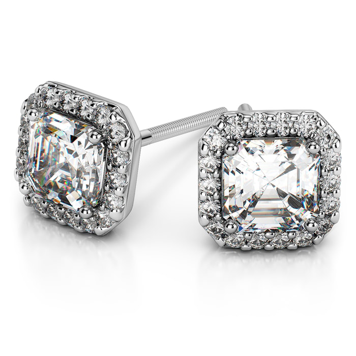 Halo Asscher Cut Diamond Earrings In Platinum (Settings)