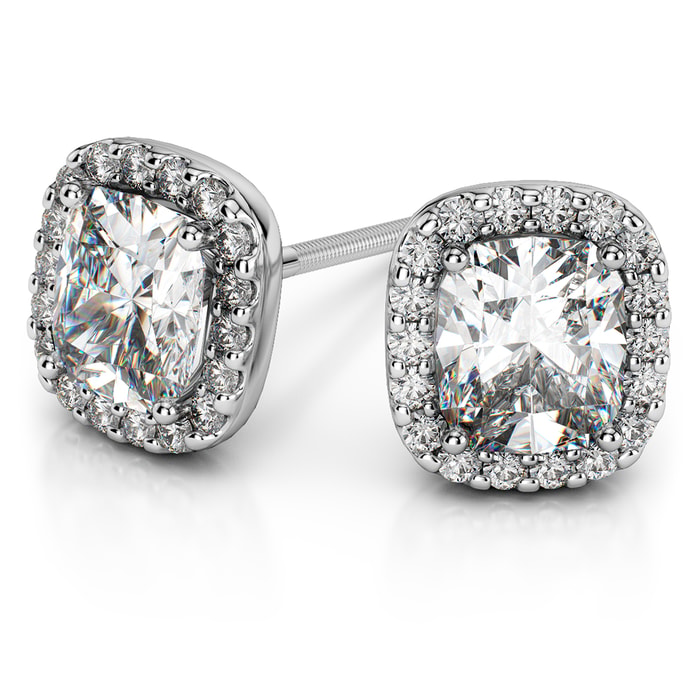 Halo Cushion Cut Diamond Earrings In Platinum (Settings)