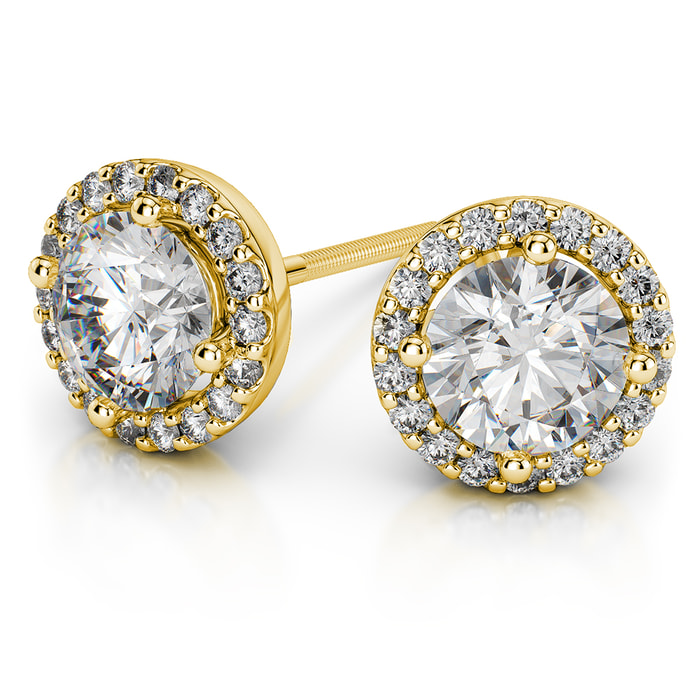 Diamond Halo Stud Earrings In Yellow Gold (1/2 Ctw)
