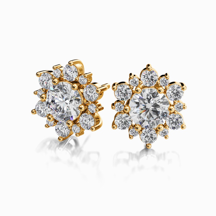 Halo Lab Diamond Stud Earrings in Yellow Gold (3.10 Carat)