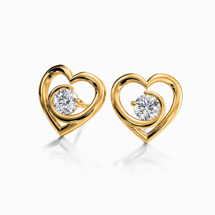 Heart Shape Lab Diamond Hug Stud Earrings in Yellow Gold (0.50 Carat)