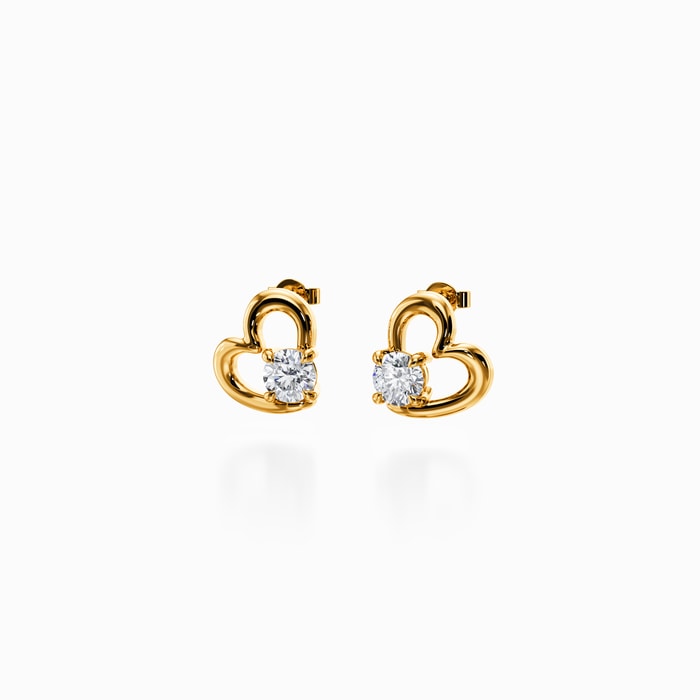 Heart Shape Lab Diamond Stud Earrings in Yellow Gold (0.50 Carat)