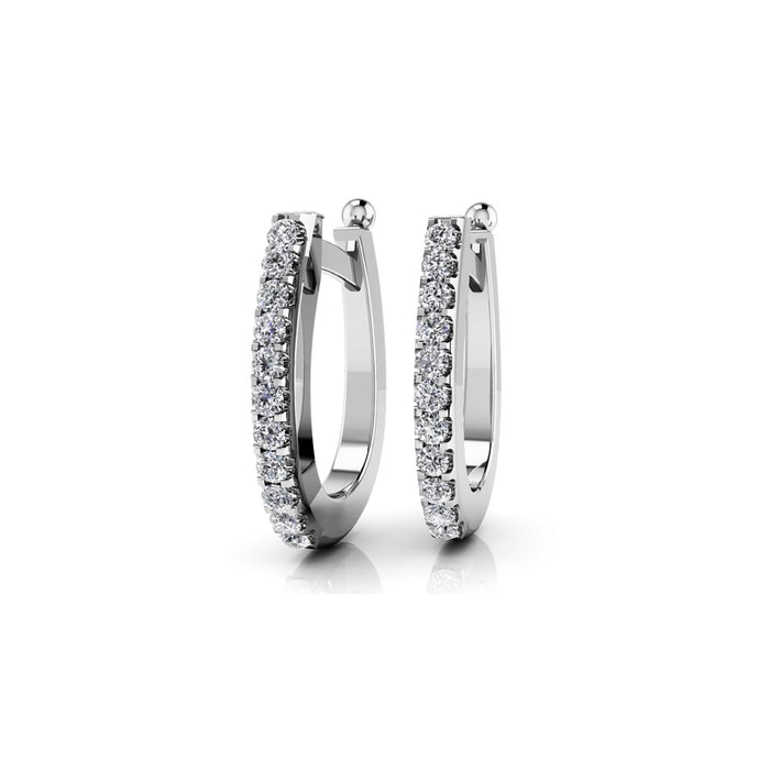 Diamond Huggie Hoop Earrings In 14K White Gold (1/2 Ctw)