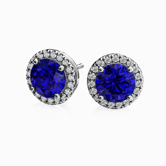 Lab Diamond and Sapphire Halo Stud Earrings in White Gold