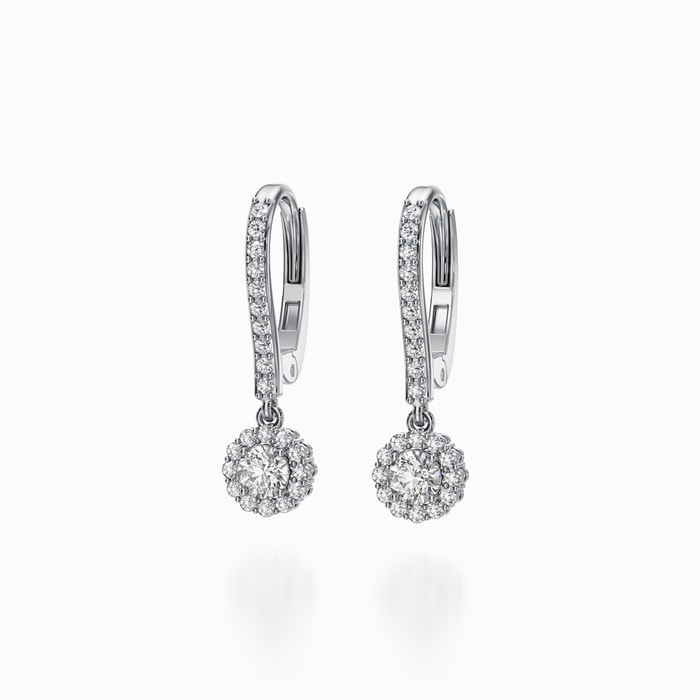 Lab Diamond Halo Drop Earrings in White Gold (1 Carat)