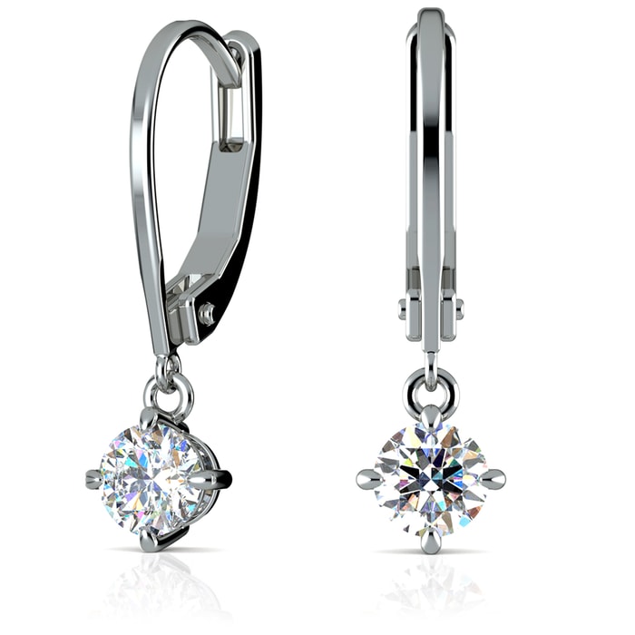 Leverback Diamond Earrings In White Gold With Dangle Settings