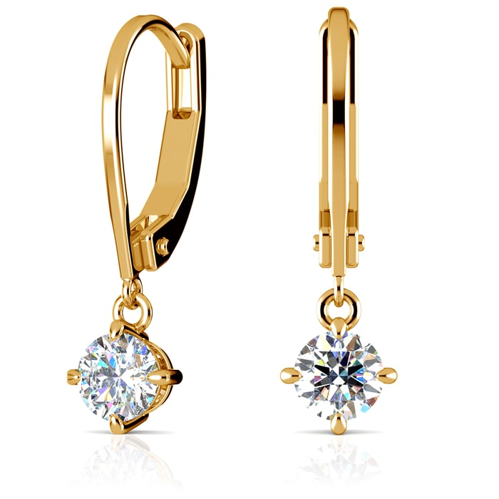 Leverback Diamond Earrings In Yellow Gold With Dangle Settings