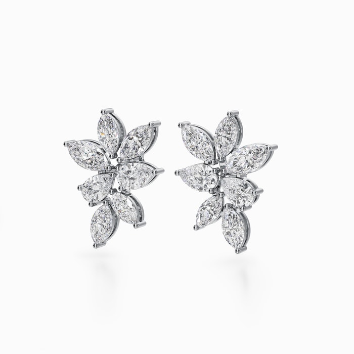 Marquise and Pear Lab Diamond Cluster Stud Earrings in White Gold (4.00 Carat)